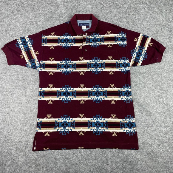 Wrangler Other - Vintage Wrangler Polo Shirt Mens M Burgundy Aztec Southwestern Tribal Pique 90s